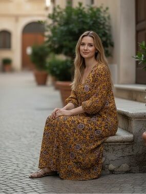 Tucker Silk Maxi Dress Graphic Print Long Sleeves
